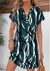 Blackish Green Geometric Print Short Tummy Coverage Dress