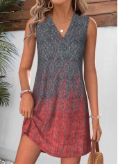 Multi Color Geometric Print Short Tummy Coverage Sleeveless Dress
