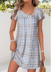 Multi Color Plaid Short Tummy Coverage Asymmetrical Neck Dress
