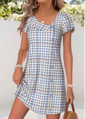Multi Color Plaid Short Tummy Coverage Asymmetrical Neck Dress | thumb picture 