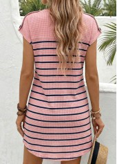 Pink Striped Short Round Neck Dress | thumb picture 