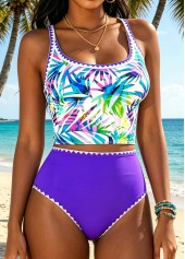 Purple Mid Waisted Leaf Print Bikini Set | thumb picture 