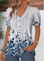 Grey Leaf Print Frill Short Sleeve T Shirt | thumb picture 