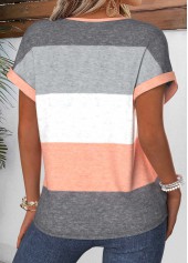 Dusty Pink Striped Tummy Coverage Short Sleeve Blouse | thumb picture 