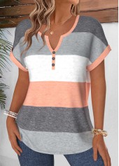 Dusty Pink Striped Tummy Coverage Short Sleeve Blouse | thumb picture 