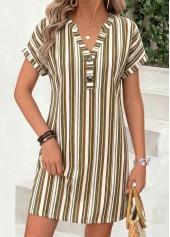 Multi Color Striped Short Tummy Coverage Split Neck Dress