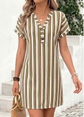 Multi Color Striped Short Tummy Coverage Split Neck Dress | thumb picture 