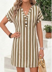 Multi Color Striped Short Tummy Coverage Split Neck Dress | thumb picture 