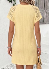 Light Yellow Short Patchwork V Neck Dress | thumb picture 