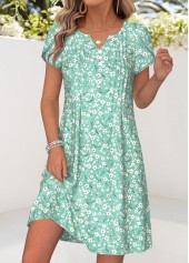 Green Ditsy Floral Print Short Tuck Stitch Dress | thumb picture 