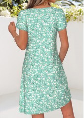 Green Ditsy Floral Print Short Tuck Stitch Dress | thumb picture 