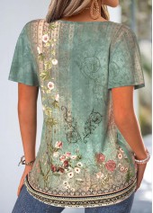 Green Tribal Print Tuck Stitch Short Sleeve T Shirt | thumb picture 