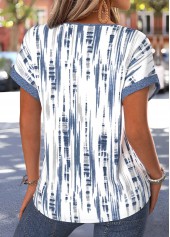 Denim Blue Geometric Print Tuck Stitch T Shirt | thumb picture 