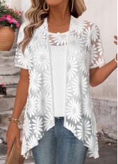 White Patchwork Short Sleeve Coat and Tank Top