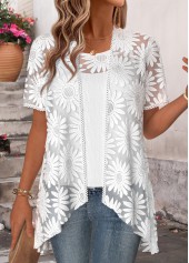 White Patchwork Short Sleeve Coat and Tank Top | thumb picture 