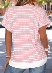 Pink Striped Fake 2in1 Short Sleeve T Shirt | thumb picture 