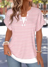 Pink Striped Fake 2in1 Short Sleeve T Shirt | thumb picture 