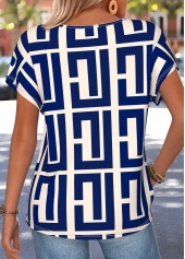 Navy Geometric Print Short Sleeve Round Neck T Shirt | thumb picture 