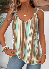 Multi Color Striped Tie Sleeveless V Neck Tank Top
