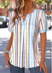Multi Color Striped Patchwork Short Sleeve T Shirt | thumb picture 