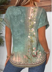 Sage Green Tribal Print Curved Hem T Shirt | thumb picture 