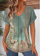 Sage Green Tribal Print Curved Hem T Shirt | thumb picture 