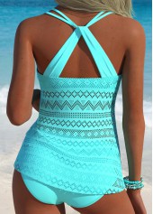 Cyan Mid Waisted Tummy Coverage Tankini Set | thumb picture 