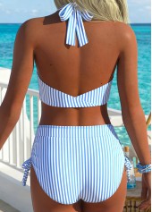 Blue Mid Waisted Ruched/shirred Striped Bikini Set | thumb picture 