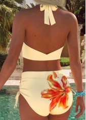 Light Yellow Mid Waisted Ruched/shirred Floral Print Bikini Set | thumb picture 