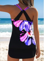 Black Mid Waisted Lace Up Floral Print Tankini Set | thumb picture 
