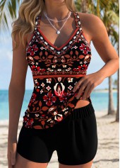 Black Mid Waisted Tummy Coverage Tankini Set