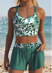 Green Mid Waisted Layered Leaf Print Bikini Set | thumb picture 