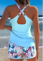 Navy Mid Waisted Tummy Coverage Leaf Print Tankini Set | thumb picture 