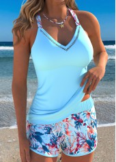 Navy Mid Waisted Tummy Coverage Leaf Print Tankini Set | thumb picture 