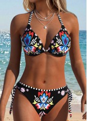 Black Mid Waisted Pull On Tribal Print Bikini Set