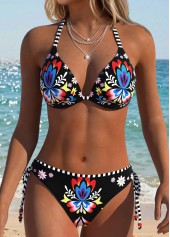 Black Mid Waisted Pull On Tribal Print Bikini Set | thumb picture 