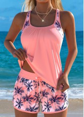 Plus Size Mid Waisted Dusty Pink Patchwork Tankini Set | thumb picture 