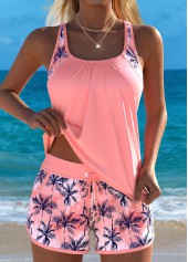 Plus Size Mid Waisted Dusty Pink Patchwork Tankini Set