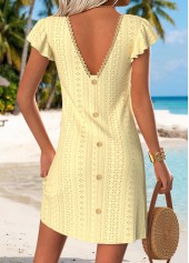 Light Yellow Short Button V Neck Dress