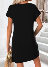 Black Short Button Split Neck Dress | thumb picture 