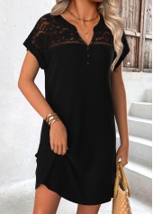Black Short Button Split Neck Dress | thumb picture 