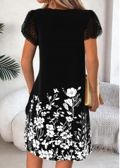Black Floral Print Short Tummy Coverage Asymmetrical Neck Dress | thumb picture 