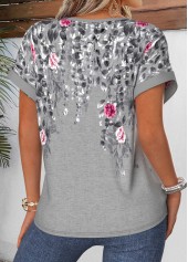 Grey Floral Print Tummy Coverage Short Sleeve Blouse | thumb picture 