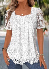 Raw White Layered Short Sleeve Square Neck T Shirt