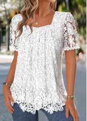 Raw White Layered Short Sleeve Square Neck T Shirt | thumb picture 