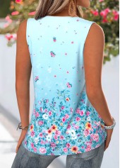 Blue Ditsy Floral Print Tuck Stitch Sleeveless Tank Top | thumb picture 