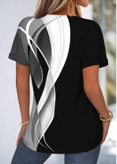 Black Geometric Print Tummy Coverage Short Sleeve T Shirt | thumb picture 