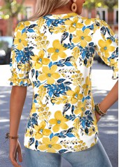 Multi Color Floral Print Shirred Half Sleeve Blouse | thumb picture 