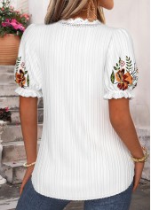 White Floral Print Short Sleeve V Neck Blouse | thumb picture 