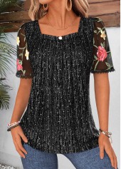 Black Short Sleeve Square Neck T Shirt | thumb picture 